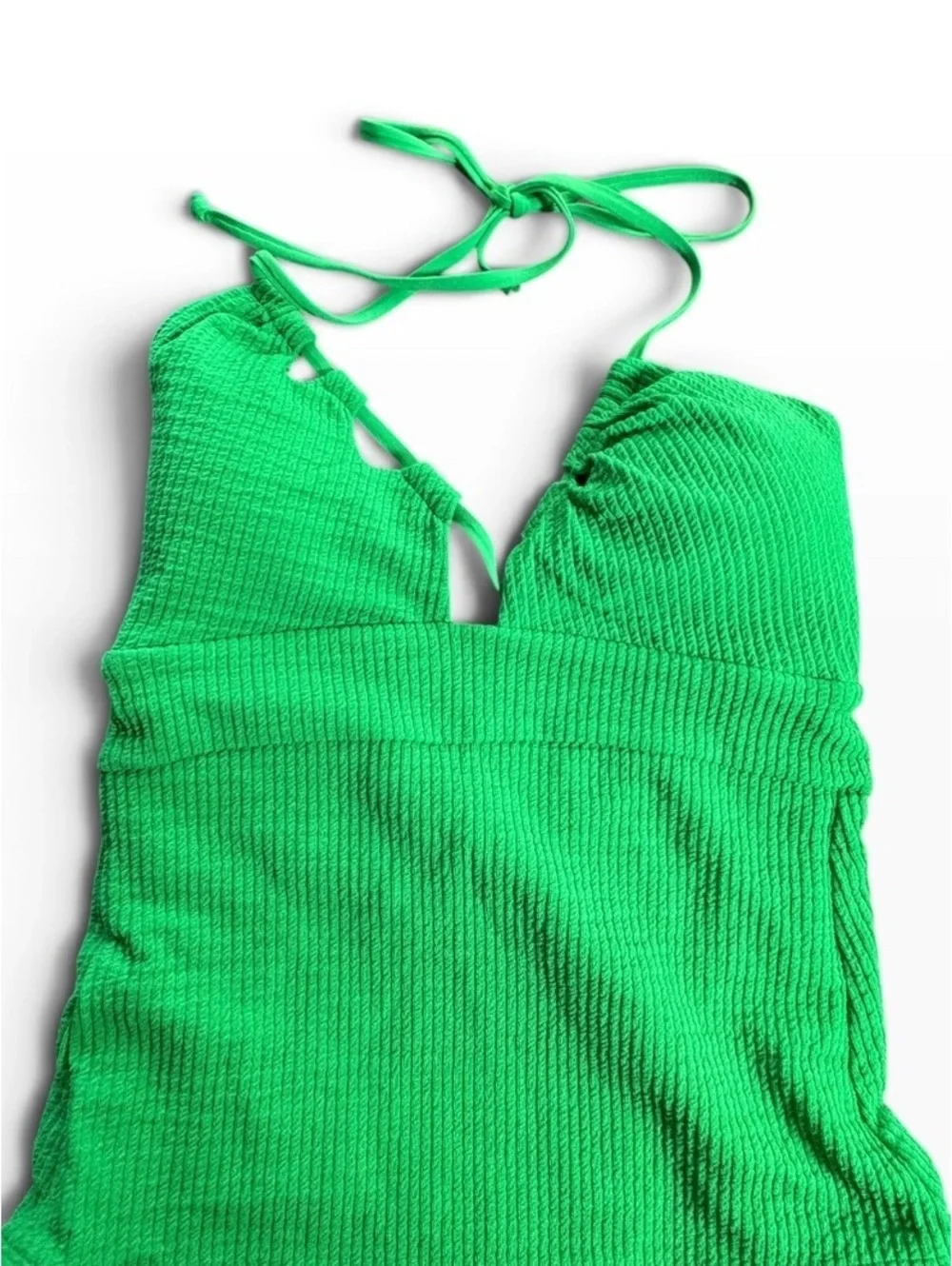 Becca Kelly green cut out ribbed halter tie one piece swimsuit NWT